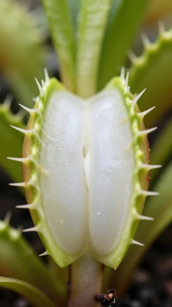 Venus flytrap rhizome crown closeup showing healthy white tissue