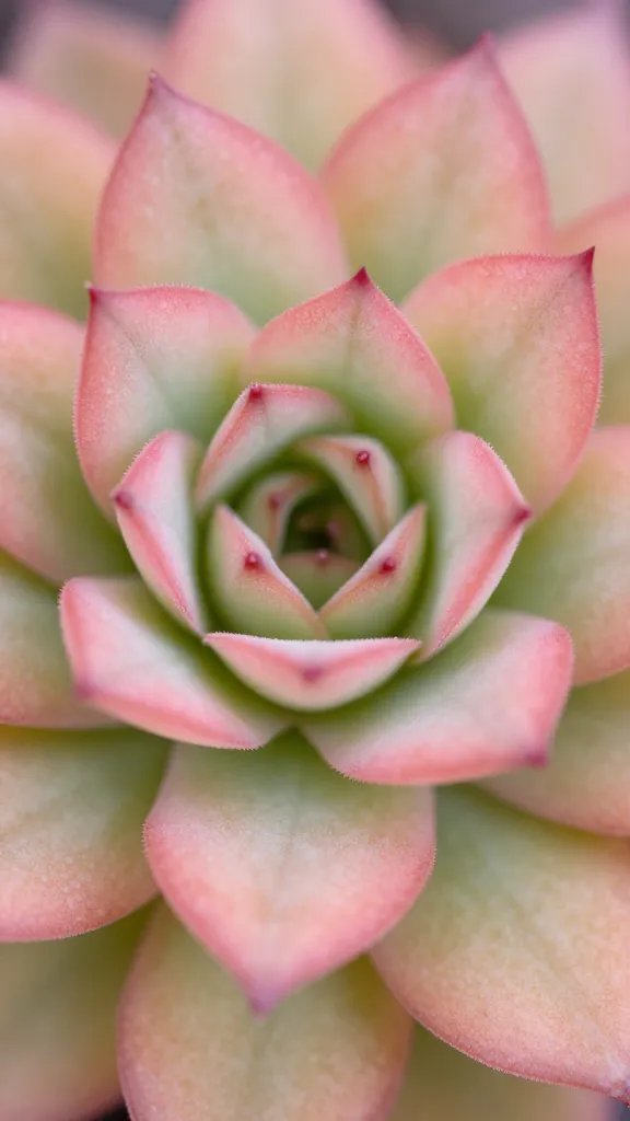 closeup Tillandsia rosette with blushing central leaves