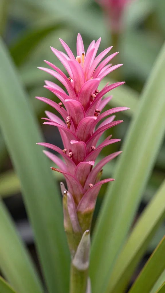 single Tillandsia ionantha spike turning bright pink