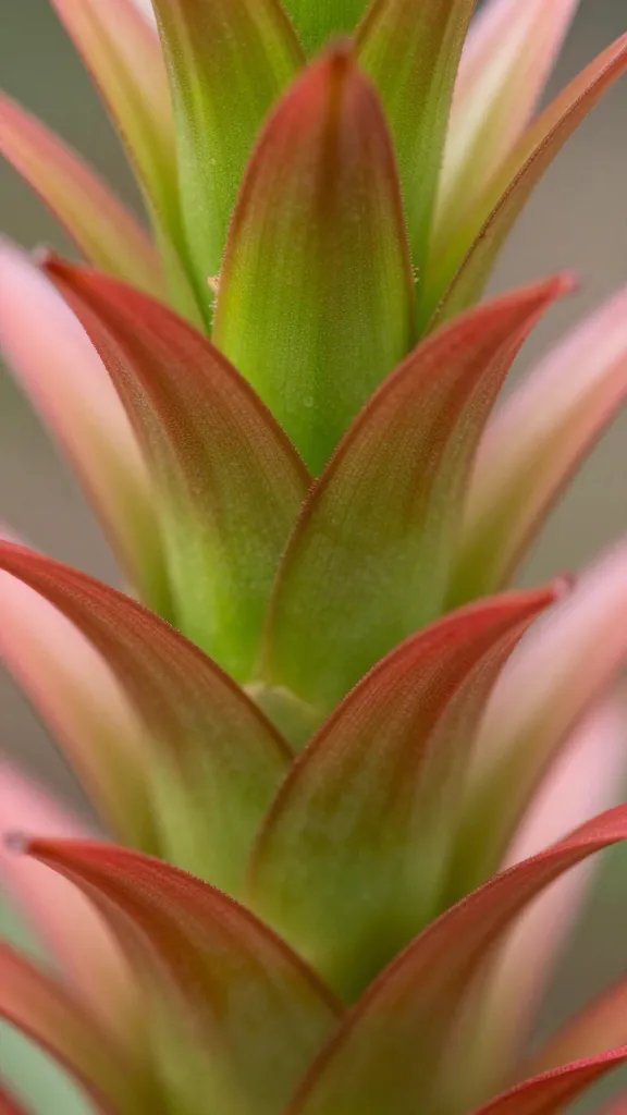 macro shot of Tillandsia bract transitioning from green to red