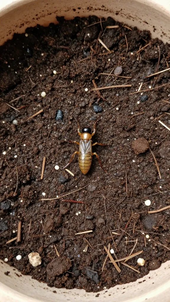 fungus gnat on moist soil surface of large pot