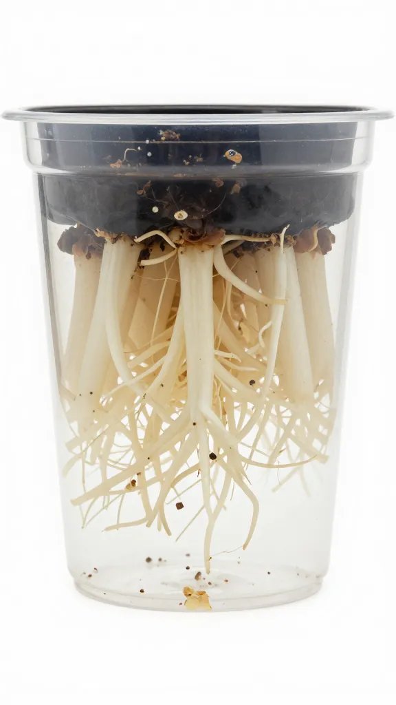 healthy white feeder roots in right-sized plastic pot