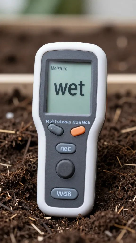 moisture meter reading “wet” in oversized planter soil