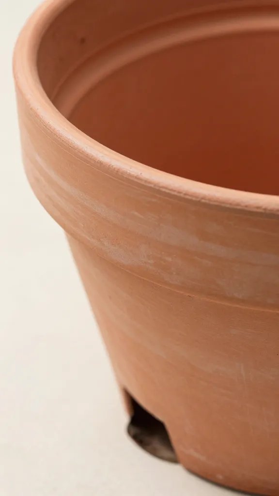 drainage hole drip from too-large pot, close detail