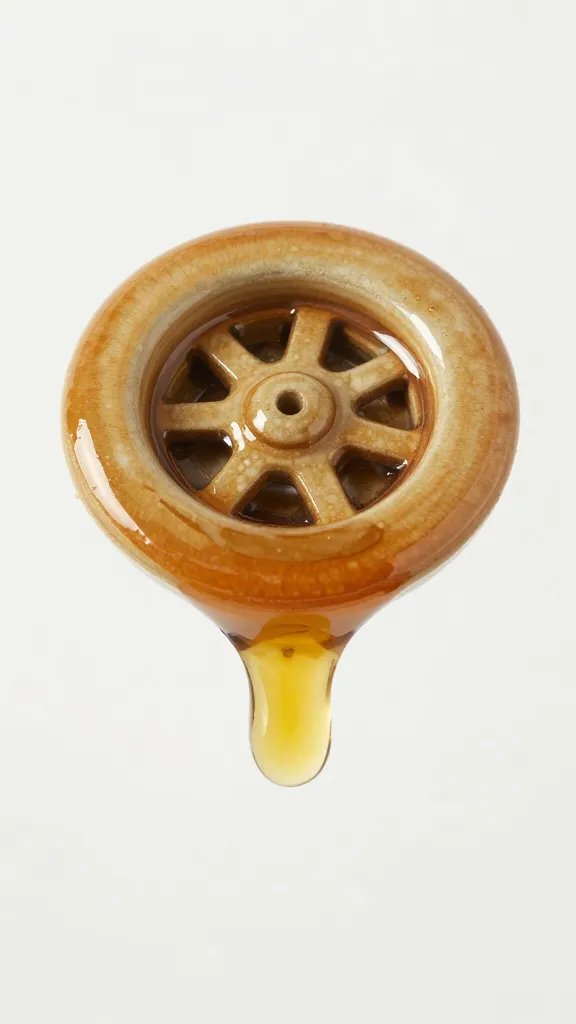 glazed pot drain hole with slow drip, macro