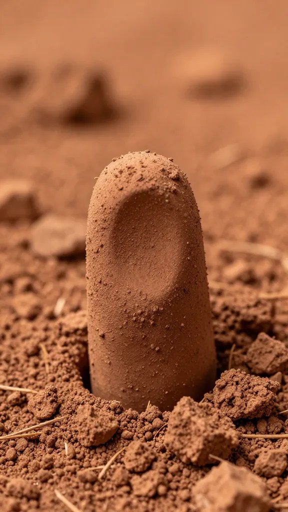 fingertip press test on dry terracotta soil, macro