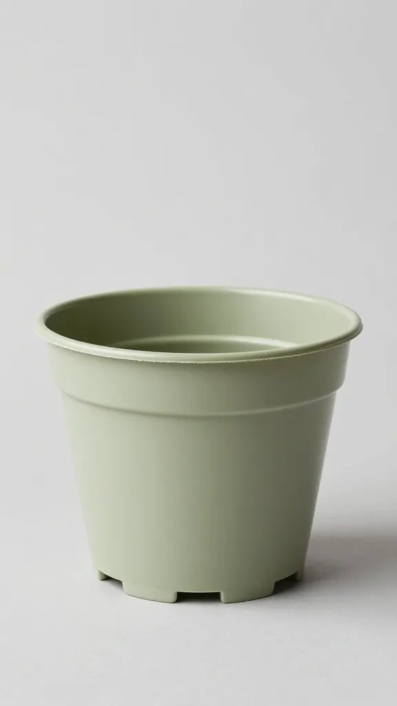 single plastic nursery pot with drainage slots, studio shot
