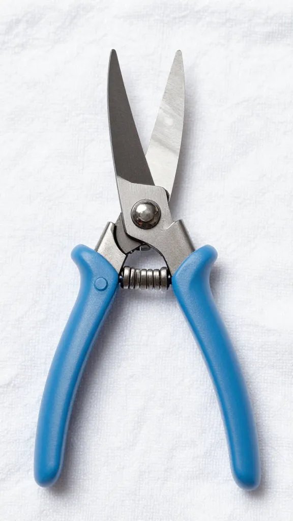 sterilized pruning shears on white towel, closeup