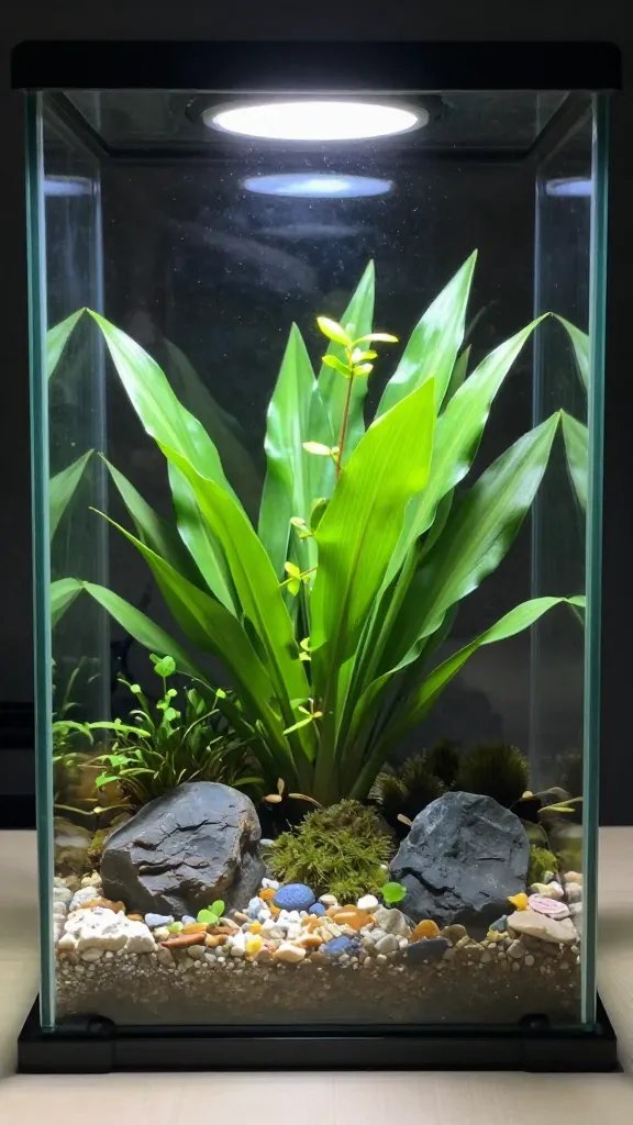 bright indirect light on sealed glass terrarium, closeup