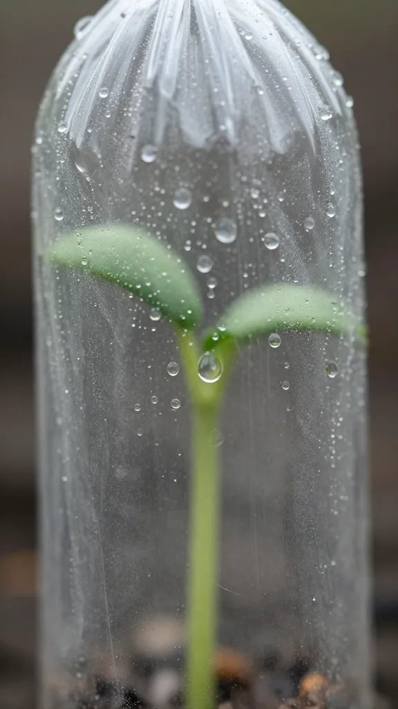 moisture droplets on inside of seedling cover, macro