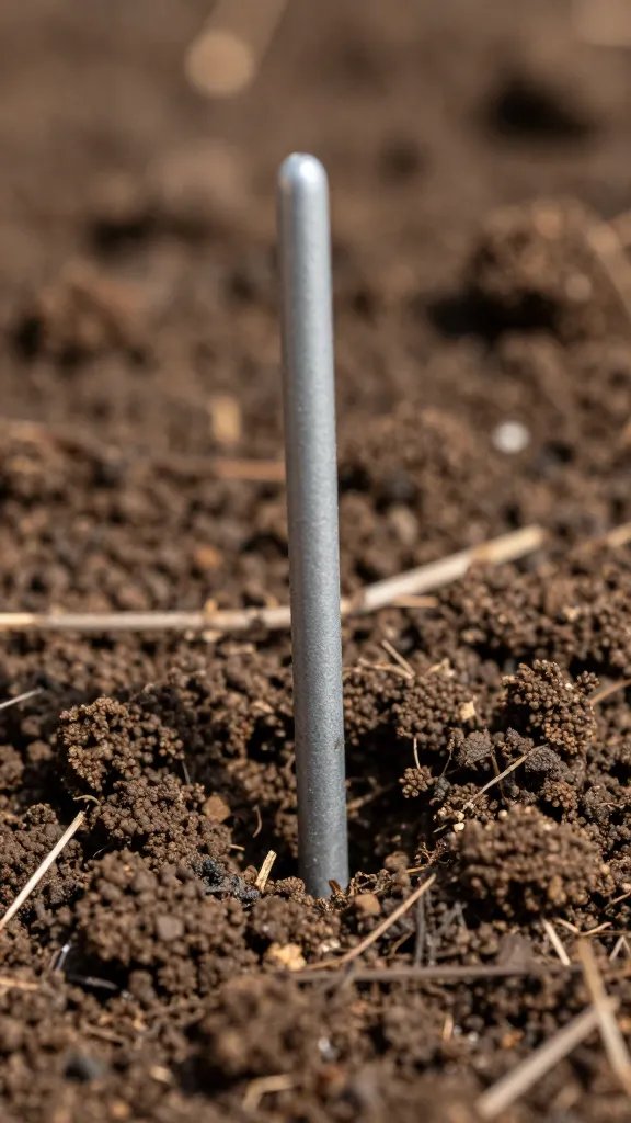 moisture meter inserted in covered soil, macro