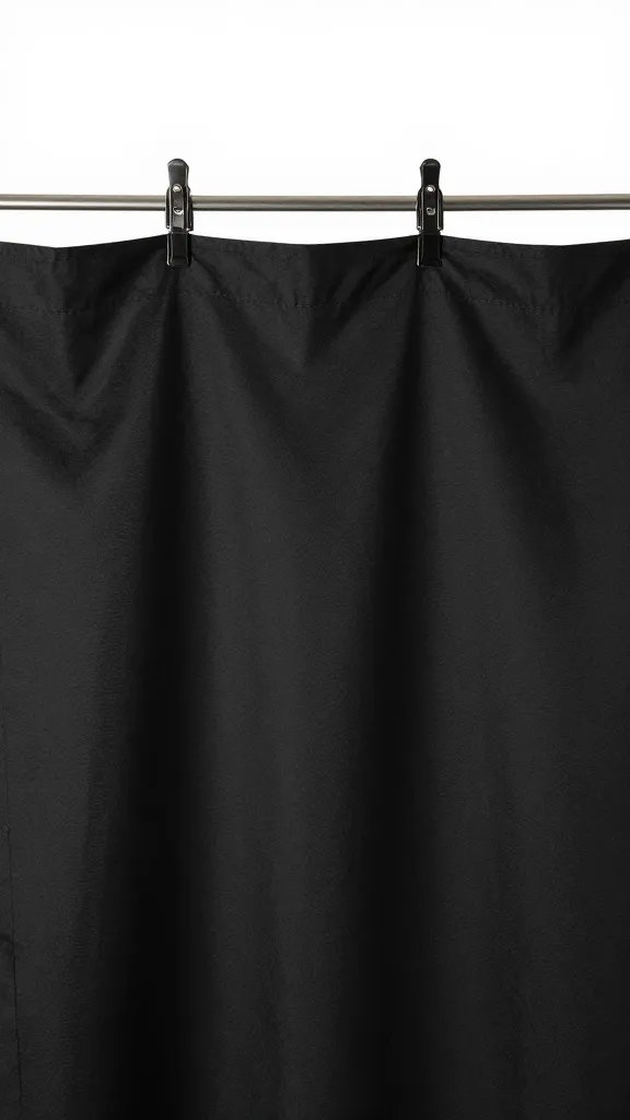black shade cloth clipped to frame bar, closeup