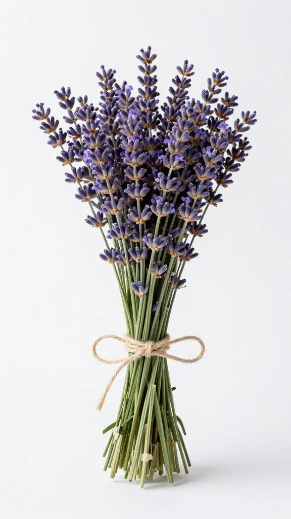 Single lavender bouquet tied with twine in pot