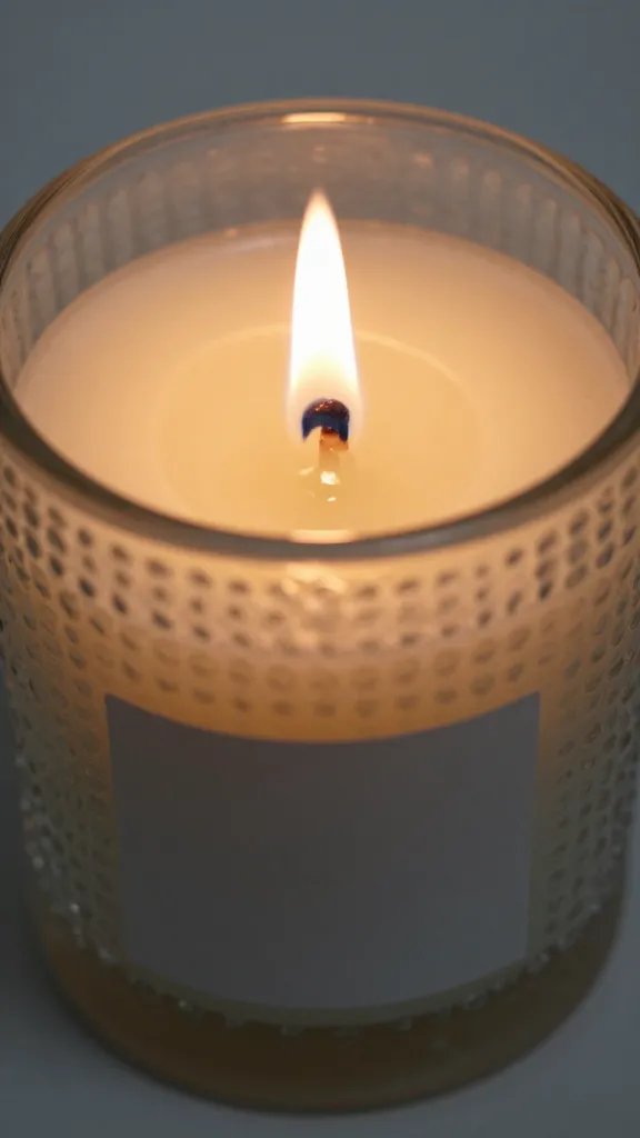 Closeup citronella candle flame with textured jar