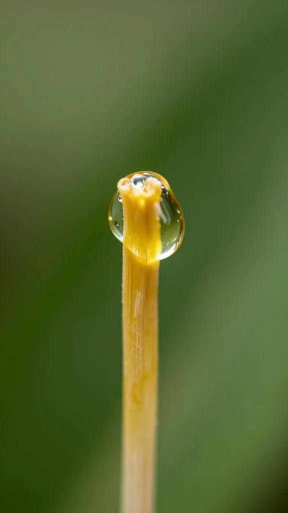 Macro citronella oil droplets on wick tip