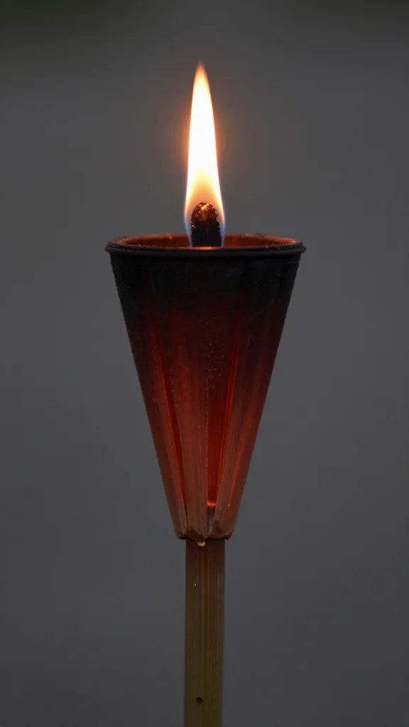 Closeup of a single citronella tiki torch flame