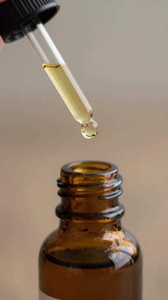 Macro portrait of a bottle of catnip oil with dropper