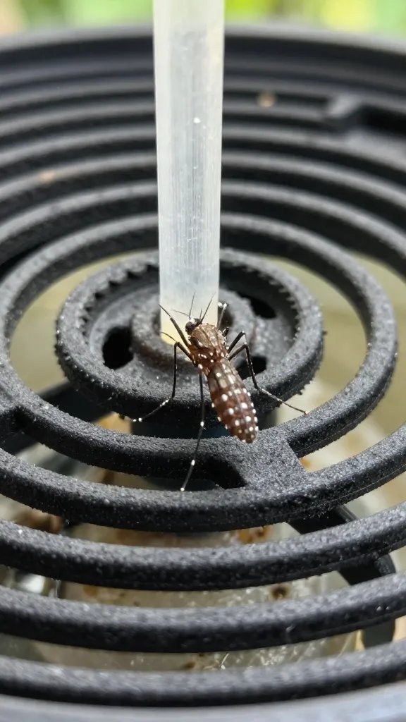 Closeup of a single mosquito-repelling planter with visible diffusing wick