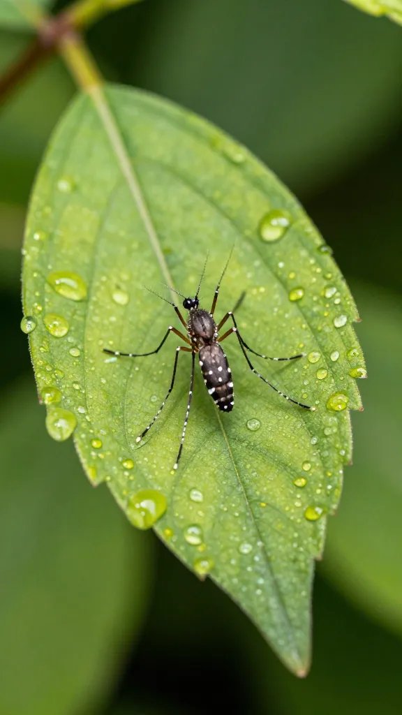 Closeup of a single mosquito-repellent plant leaf with dew