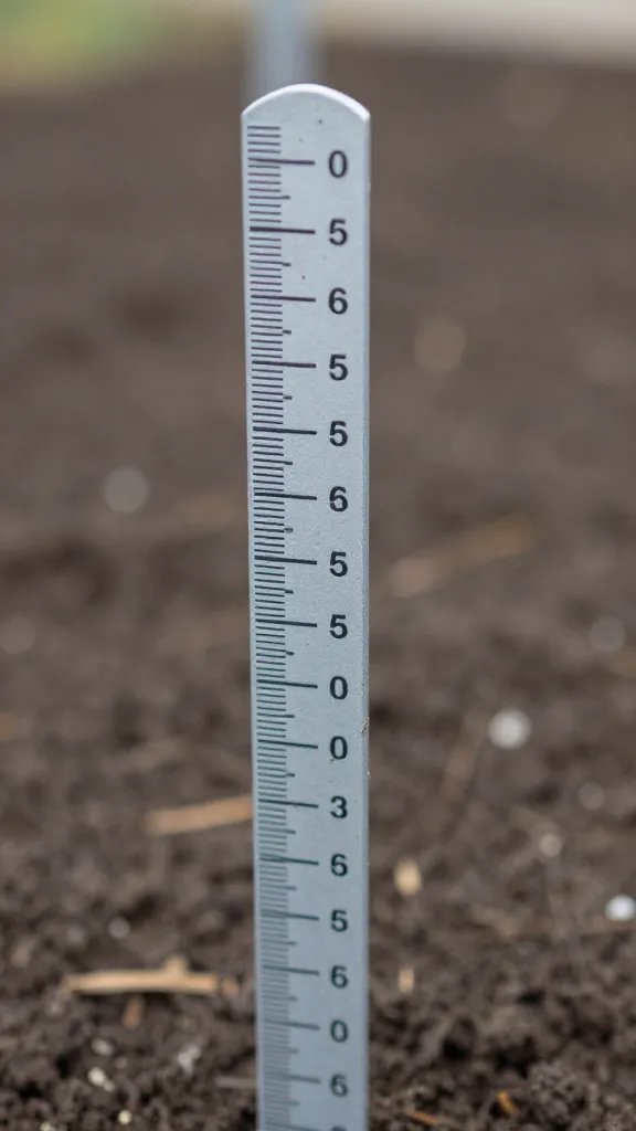 Closeup of a single planter stake marking distance rule