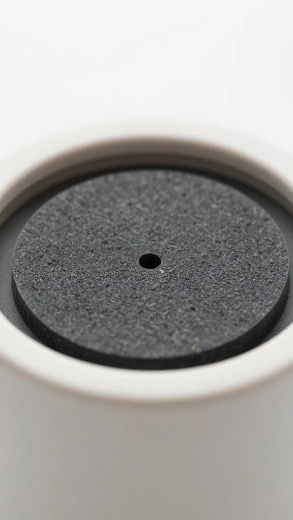 Closeup of a single aroma-diffuser pad inside planter top