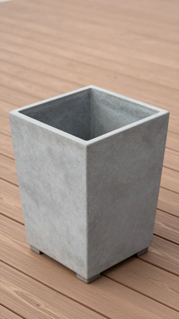 Closeup of a single planter on wooden deck planks