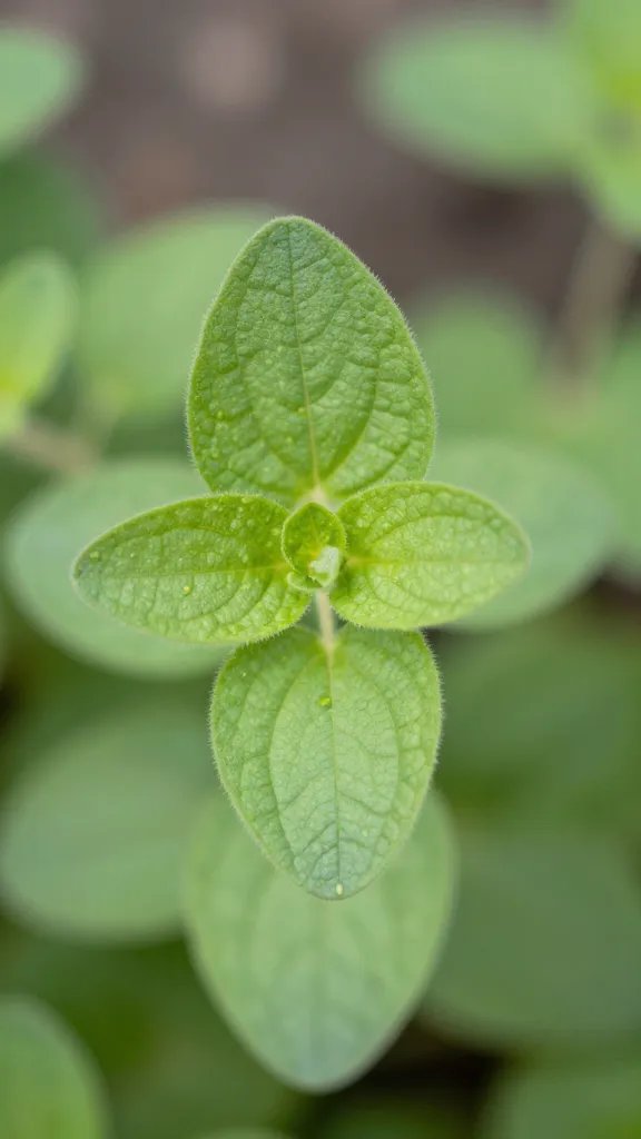 Focused shot of a single pennyroyal plant leaf