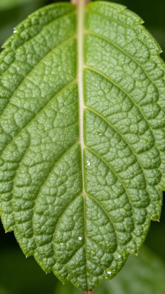Closeup of a single peppermint leaf texture
