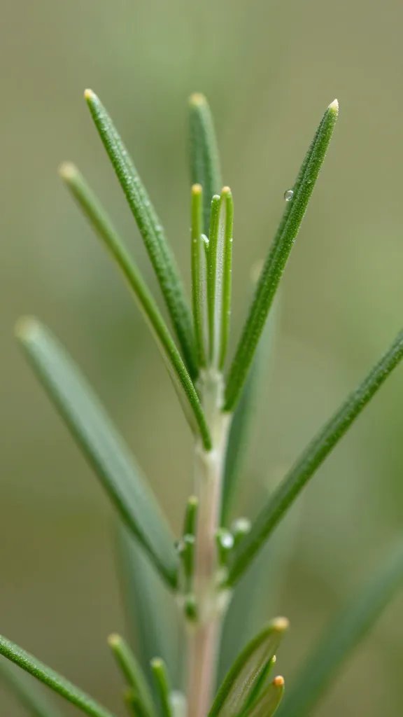 Macro of a single rosemary plant needle closeup