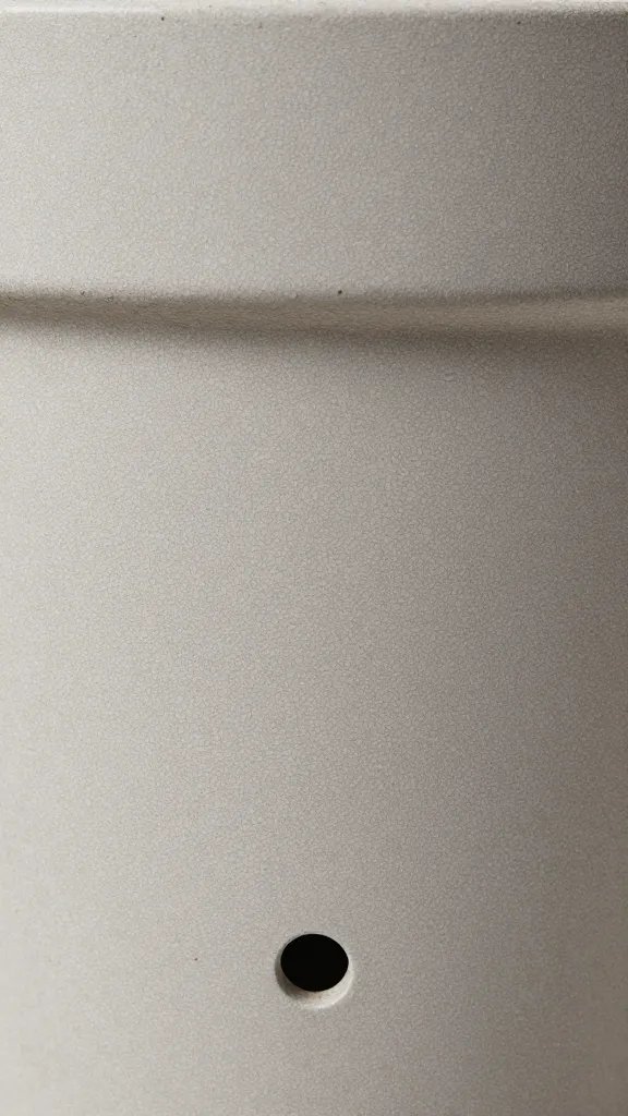 Closeup of textured planter surface with drainage hole