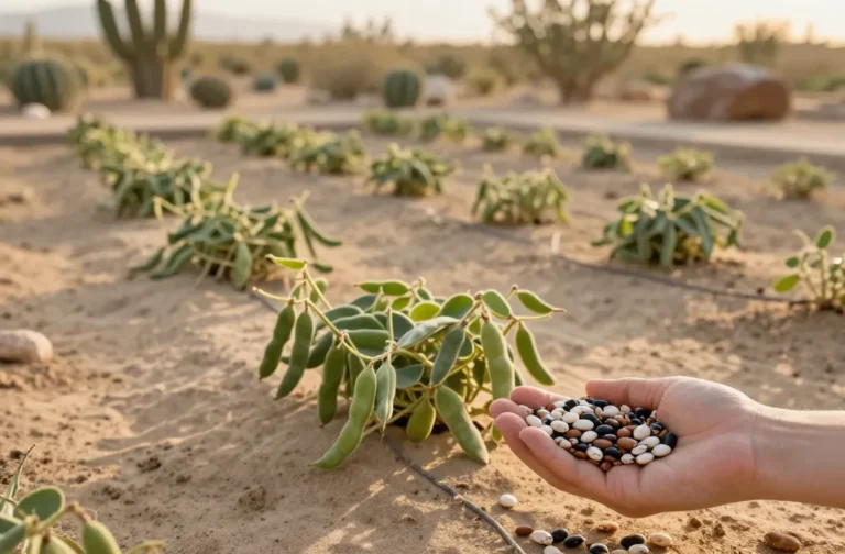 Tepary beans growing in desert soil