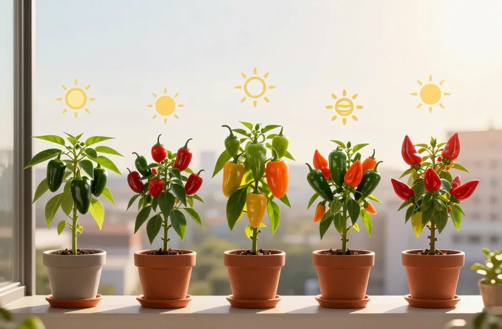 A wall of hot pepper plants ranked by sun-love and yield