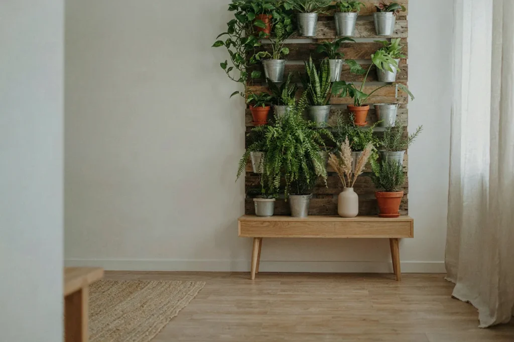 Upcycled materials vertical garden