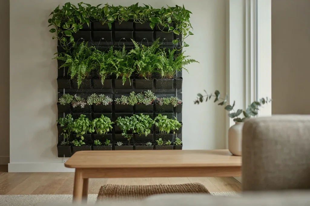 Outdoor vertical garden system with drip irrigation