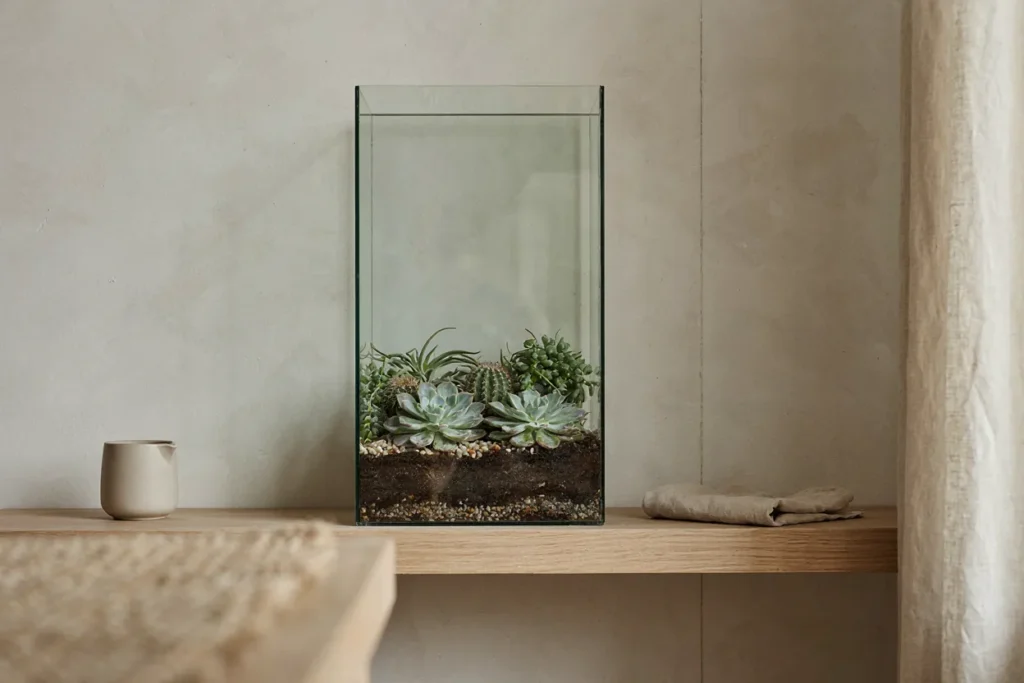 Succulent terrarium arrangement