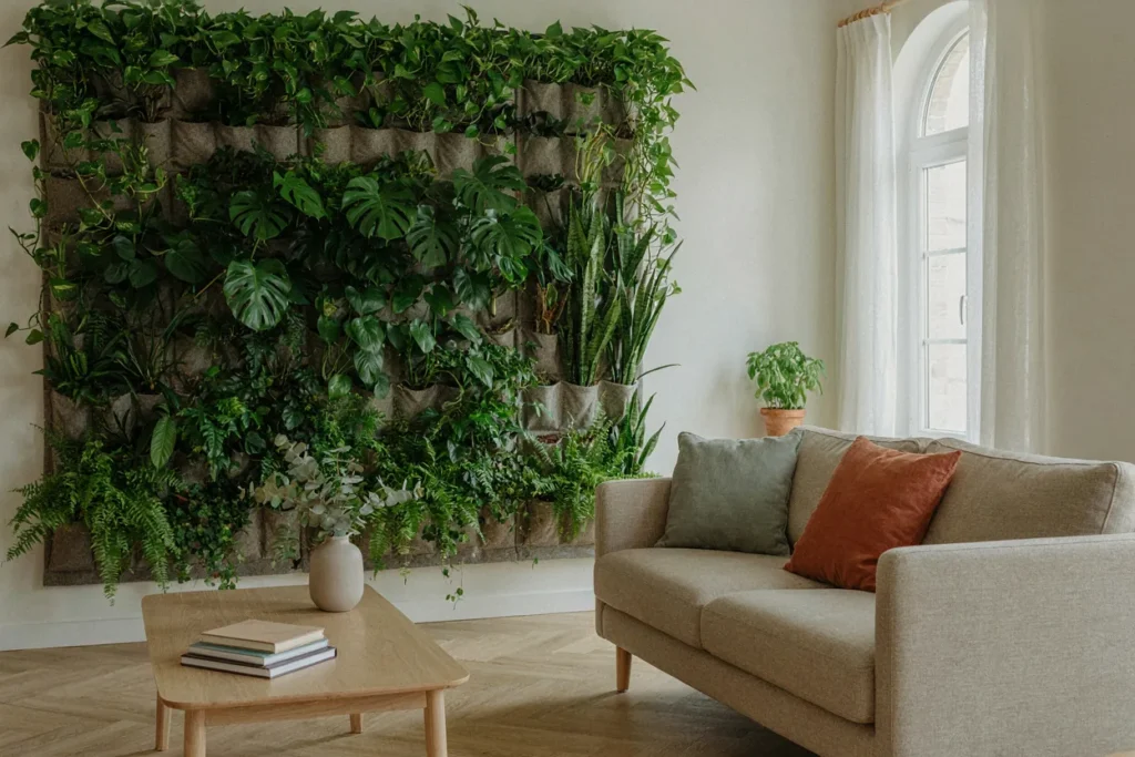 Commercial vertical garden improving indoor air quality